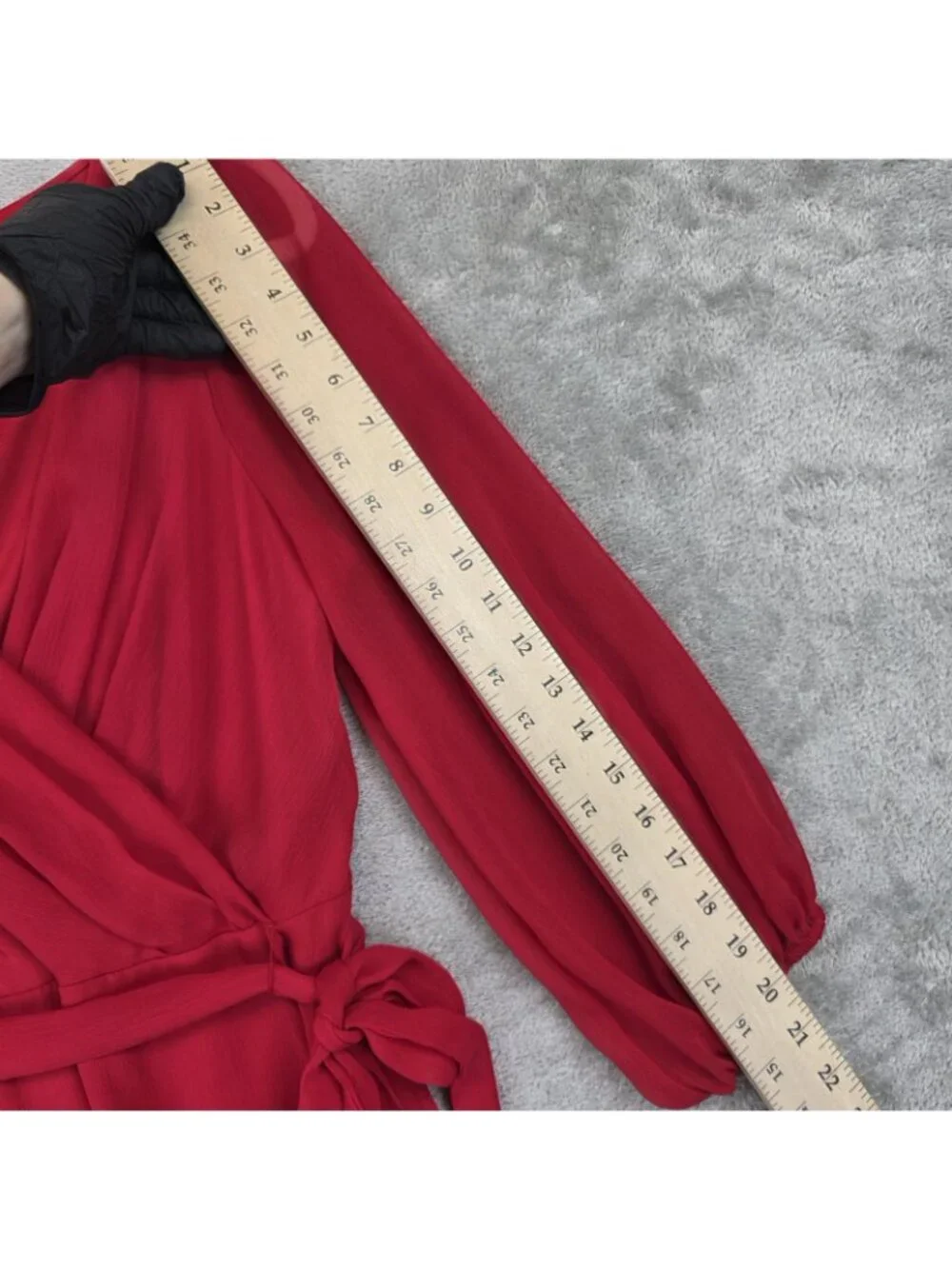 DKNY Dress Womens 6 Red Wrap V Neck Long Sleeve Chiffon Hi-Low Midi Belted